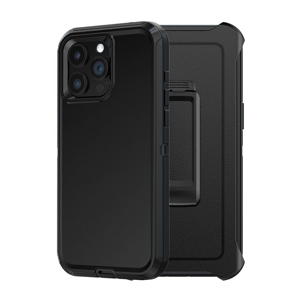 Shockproof Robot Armor Hard Plastic Case with Belt Clip for iPhone 15 Pro - Black