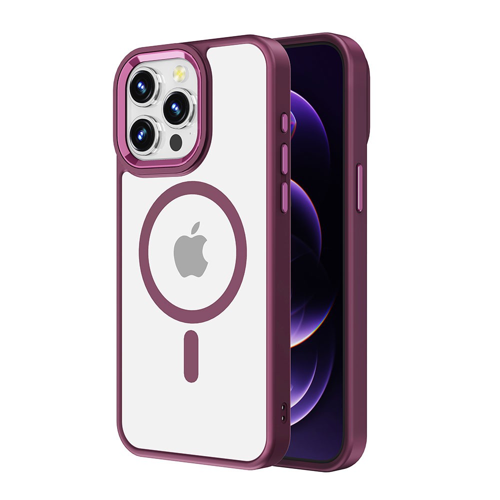 Redefine Metal Camera Lens Magnetic Transparent Magsafe Case for iPhone 15 Pro - Wine