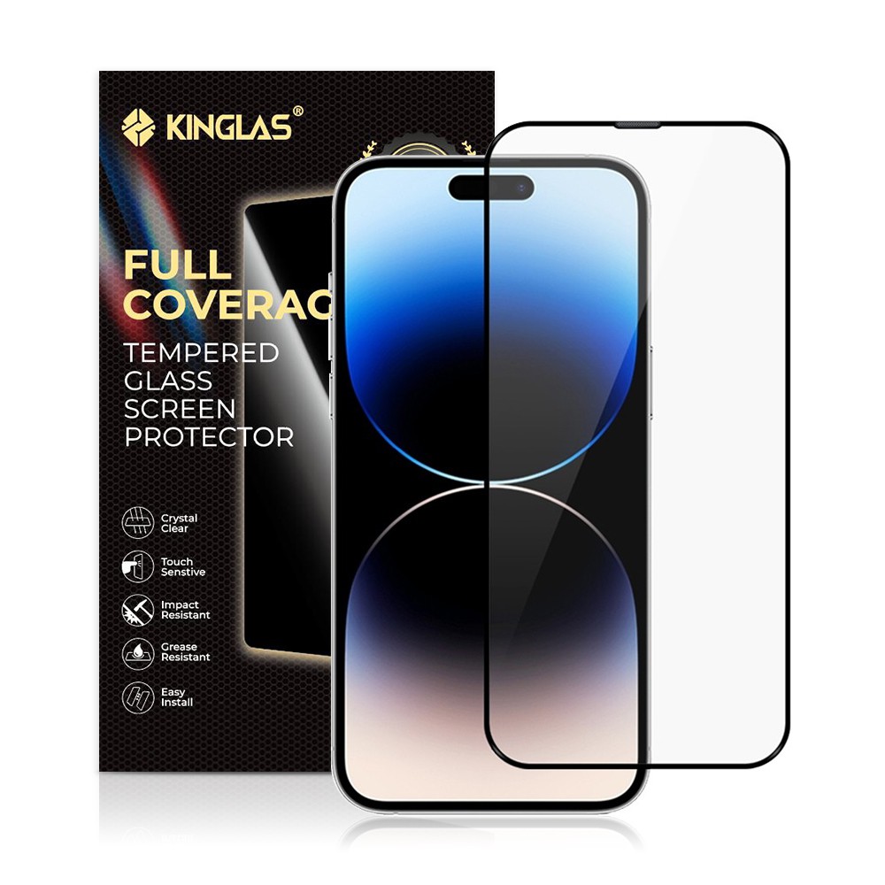 Kinglas Screen Full Screen Black Edge Tempered Glass Screen Protector for iPhone 15 Pro