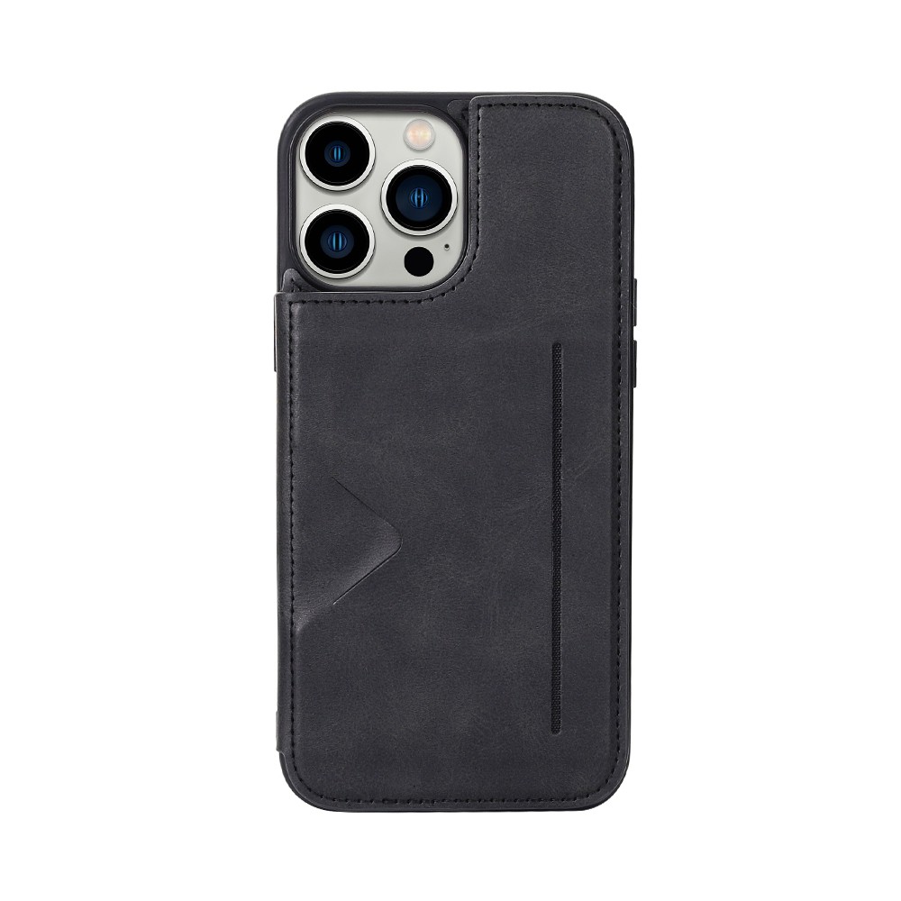 Leather Wallet Hanman Back Flip Shockproof Cover Case for iPhone 15 Pro Max - Black