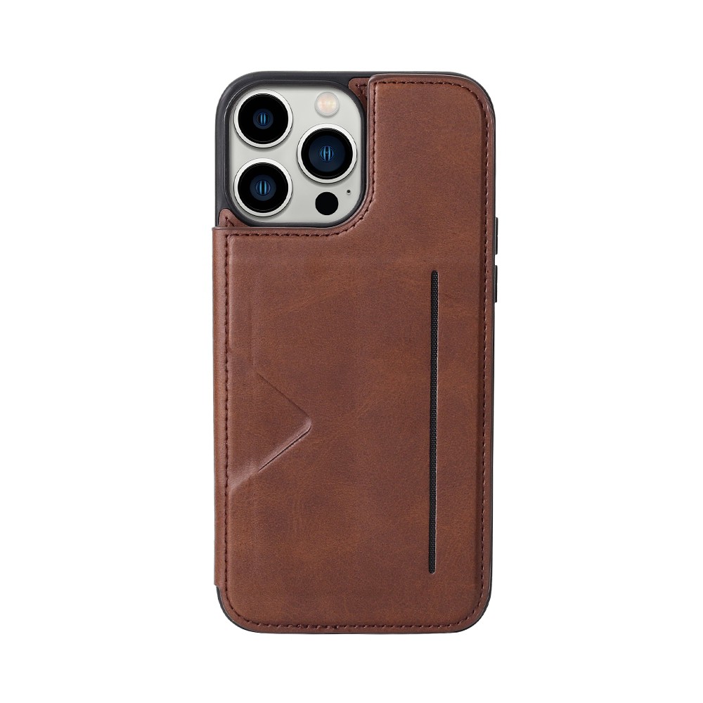 Leather Wallet Hanman Back Flip Shockproof Cover Case for iPhone 15 Pro - Brown