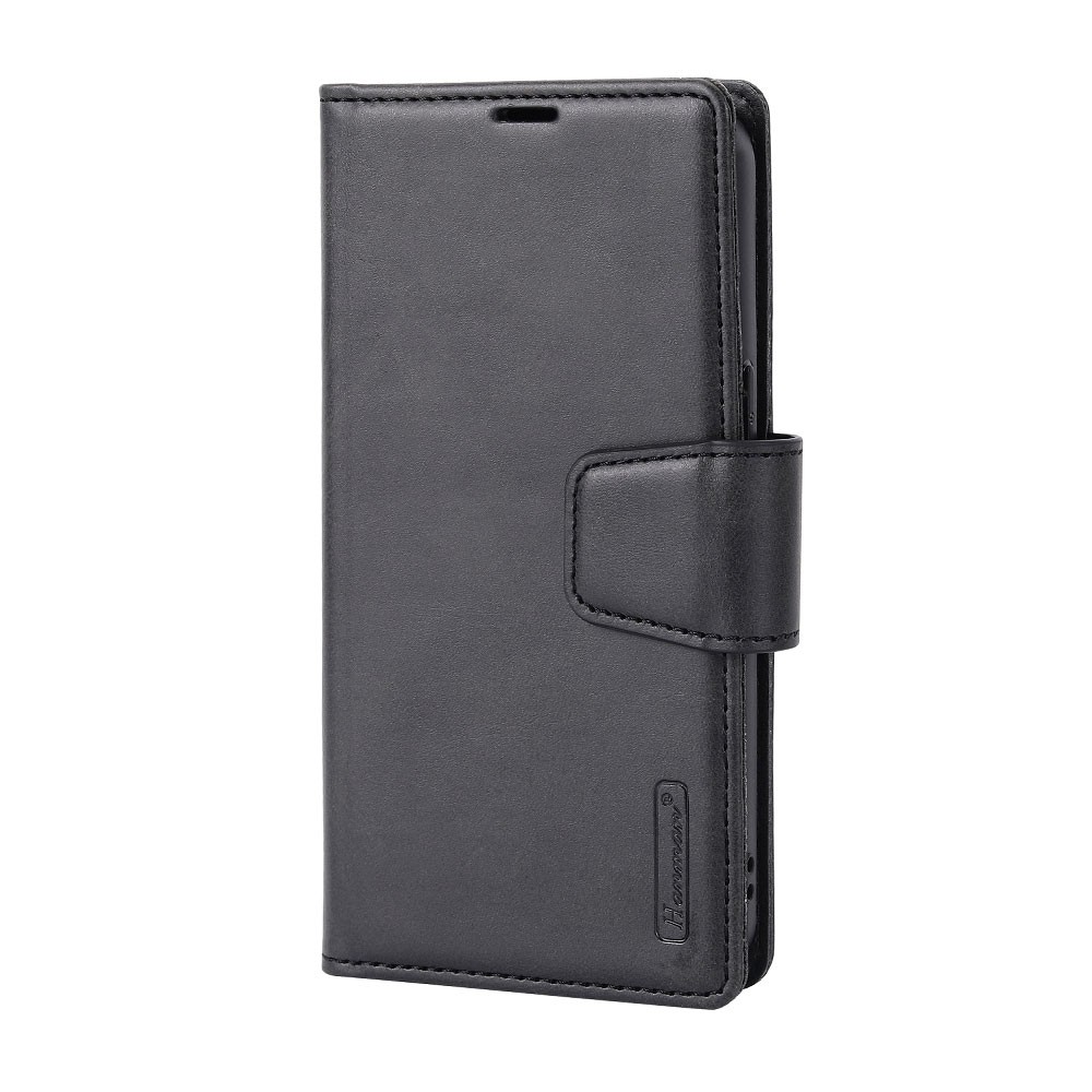 Leather Wallet Hanman 2 in 1 Detachable Magnetic Flip Cover Case for iPhone 15 Pro - Black