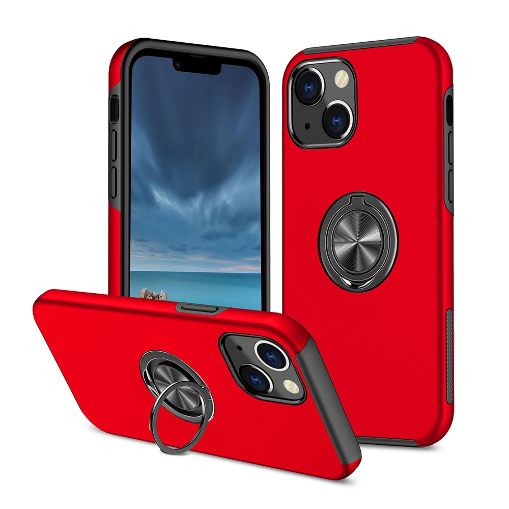 Magnetic Ring Holder Shockproof Cover Case for iPhone 15 - Red